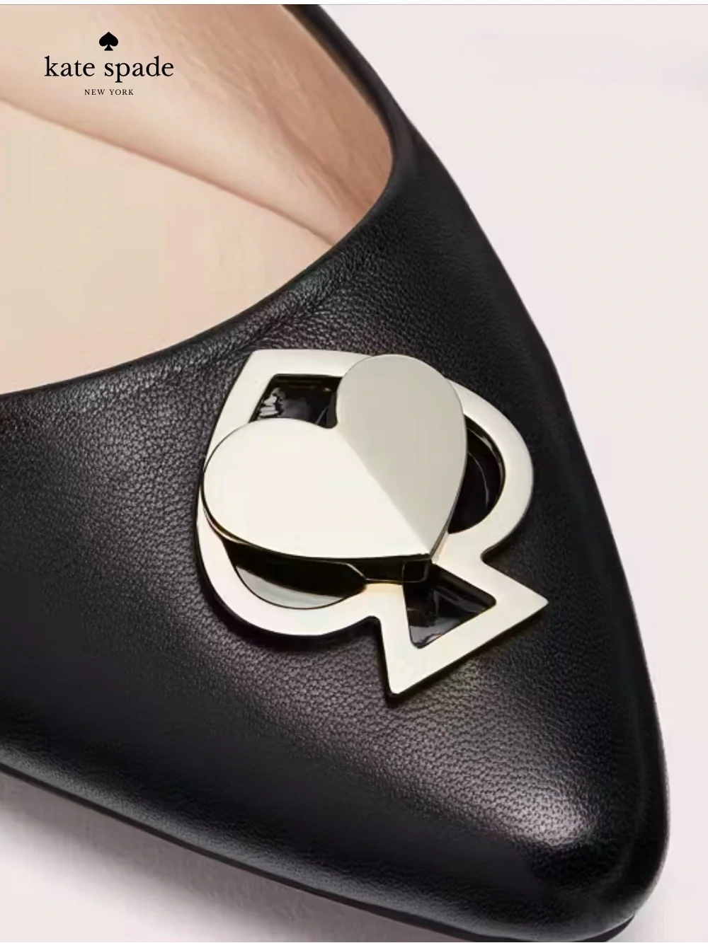 Kate Spade Black Pointed Toe Flats with Gold Spade Hardware